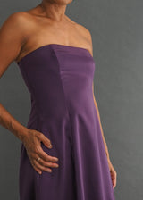 NICOLE MILLER - strapless gown Strapless purple satin floor-length gown with button closure.