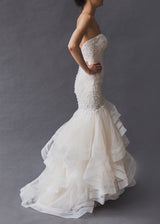 ALLURE BRIDAL GOWN Off-white sweetheart strapless, tulle skirted mermaid style gown with heaps of delicate lace and beading.