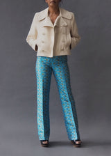 CÉLINE - jacquard pant Turquoise geometric design jacquard flare trouser.