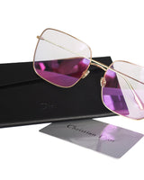 CHRISTIAN DIOR SUNGLASSES Style: Stellaire - Gold-plated titanium oversized square frames with pale mauve polarized lenses.