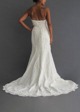ESSENSE OF AUSTRALIA  -  lace bridal gown Strapless lace a-line gown with sweetheart neckline and rhinestone encrusted ribbon sash.
