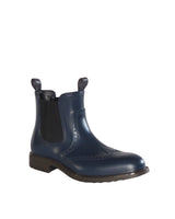 SALVATORE FERRAGAMO - Brogue Chelsea Rain Boot - navy rubber with elastic gusset, slip-on rain boot / Made in Italy