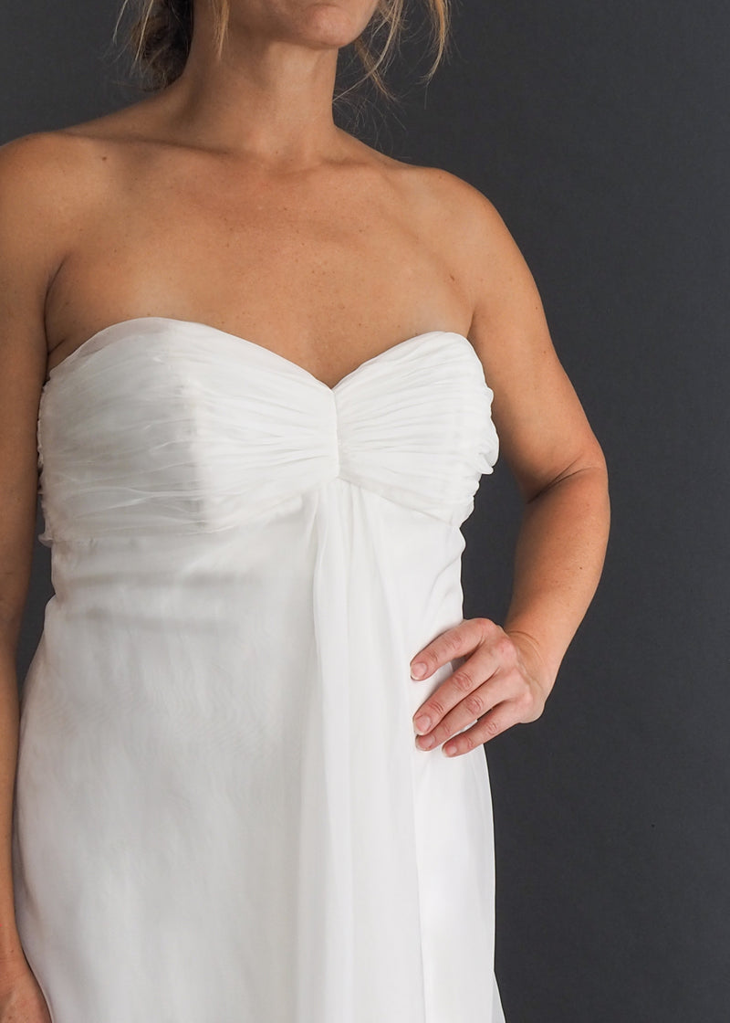 Galina layered strapless ruched bodice bridal gown