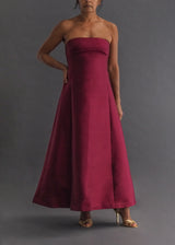 LAUREN A-line gown Strapless cranberry silk, ankle length gown 