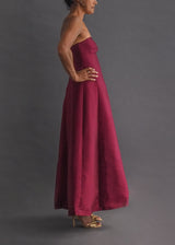 LAUREN A-line gown Strapless cranberry silk, ankle length gown 