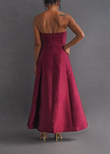 LAUREN A-line gown Strapless cranberry silk, ankle length gown 