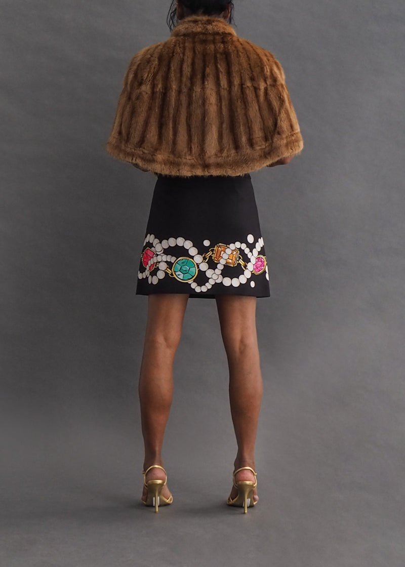 BOUTIQUE MOSCHINO - skirt Short black A-line skirt with oversized gemstone print.