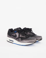 Nike Air Max 1 Deluxe black safari sneakers with cobalt blue detail and sole(2014).