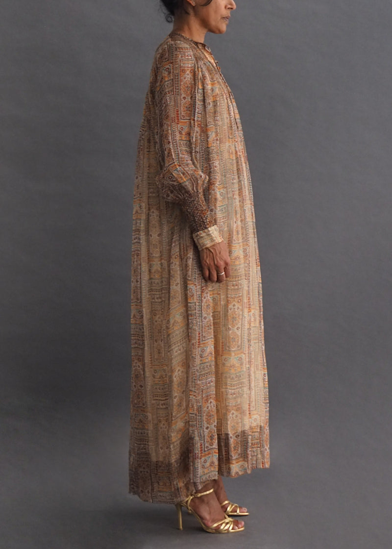 TREACY LOWE - silk kaftan dress Vintage silk Kaftan style 3/4 length dress with button sleeve closure and pristine smocking on shoulders.
