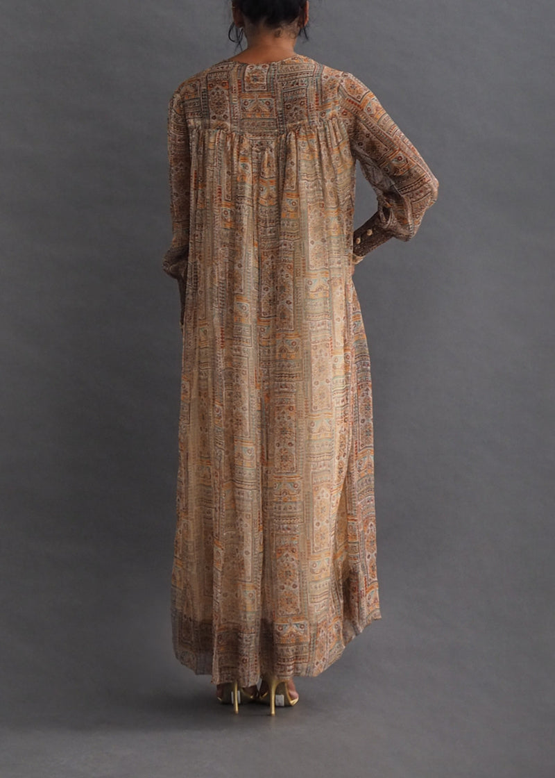TREACY LOWE - silk kaftan dress Vintage silk Kaftan style 3/4 length dress with button sleeve closure and pristine smocking on shoulders.