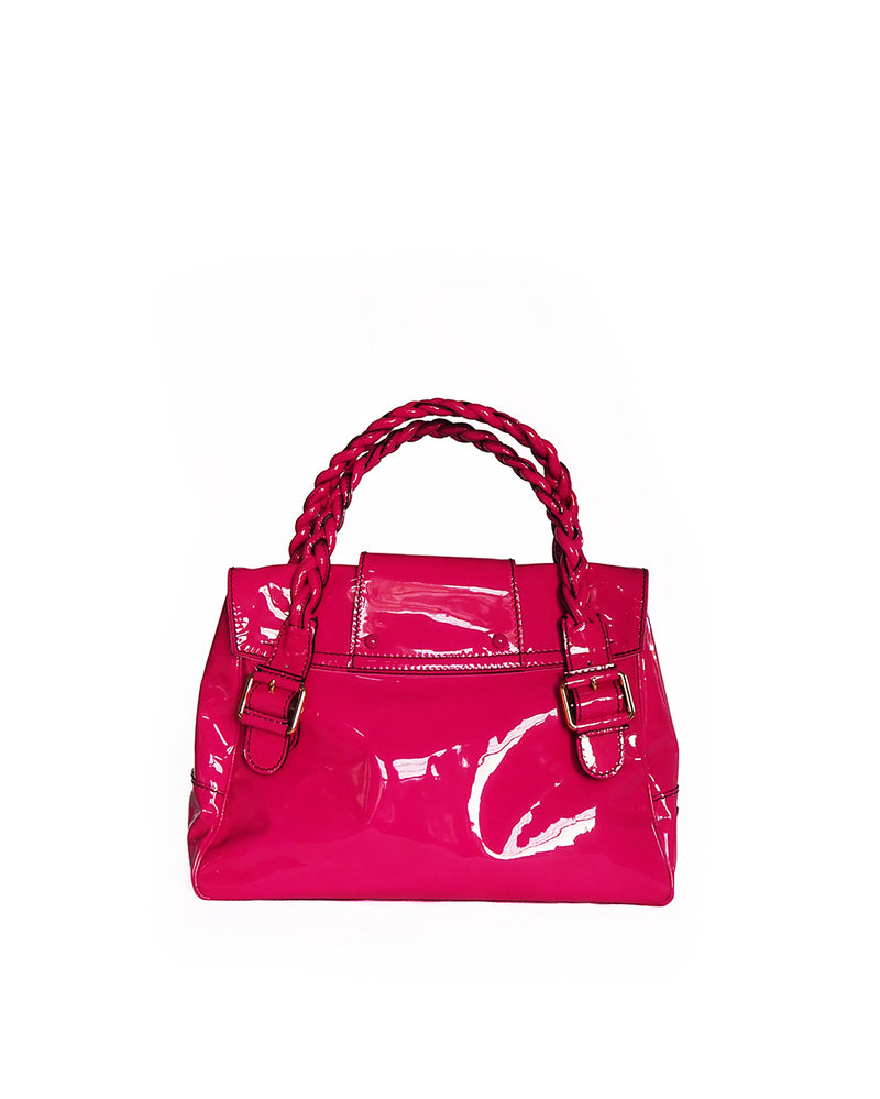VALENTINO GARAVANI HISTOIRE BAG - tote | top-handle bag Extra shiny fuchsia patent leather tote with flap closure and braided top handle and pocket closure details. 