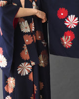 VINTAGE KIMONO Silk kimono with metallic thread chrysanthemum embroidery