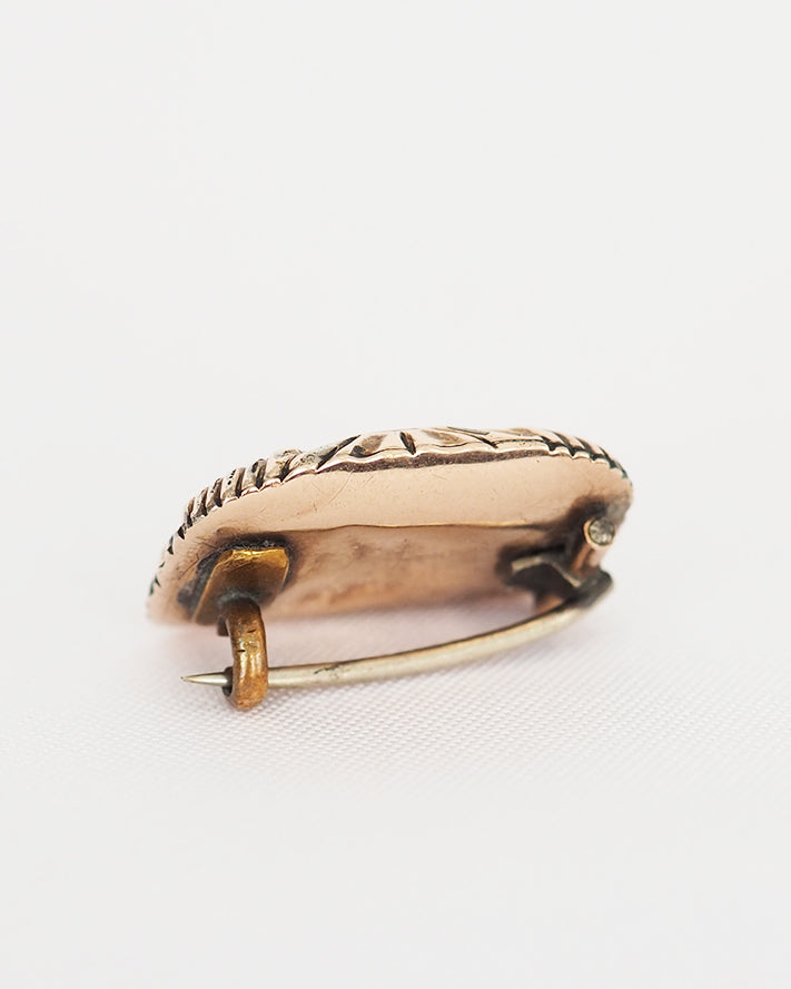 Antique mourning pin in 9K rose gold, faceted rock-crystal and human hair