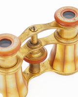 Le Maire Paris Opera Glasses Antique French opera glasses with blush mother-of-pearl inlay and adjustable brass / bakelite fittings and focus dials. The name 'Amelia' is engraved on the brass casing.