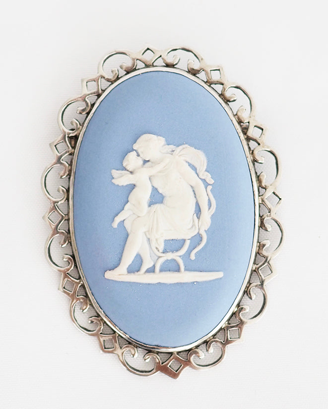 Signature Wedgewood blue Jasper ceramic cameo style brooch
